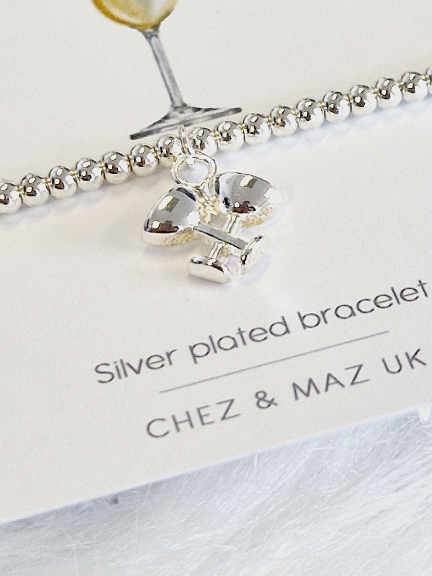 Silver plated Happy Birthday I Friend I Birthday Gifts For Women I Beaded Silver Jewellery with Silver champagne glasses
