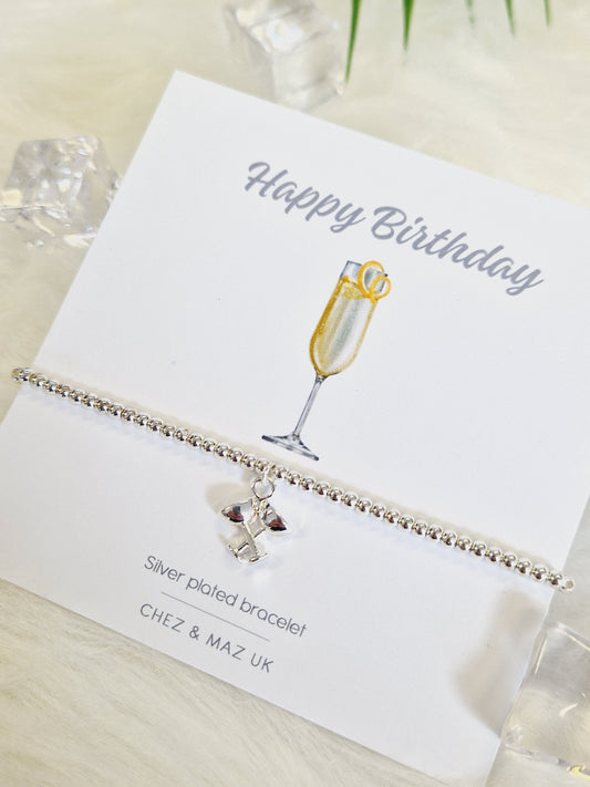 Silver plated Happy Birthday I Friend I Birthday Gifts For Women I Beaded Silver Jewellery with Silver champagne glasses