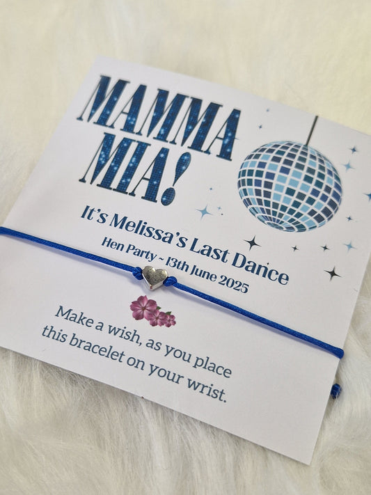 Mamma Mia Hen Party & Birthday Wish Bracelet – Personalised ABBA Dance Favour, Bridesmaid Gift, Bachelorette and Birthday Keepsake