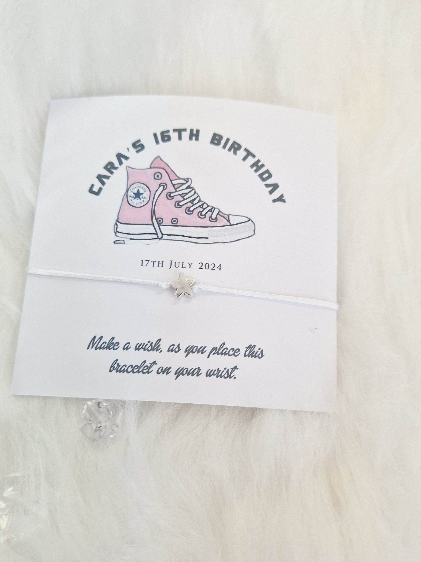 Birthday I Converse Inspired I Wish String Charm Bracelet I Party bag filler I Personalised I Any age I Trainers I Girl I BoyI Party A5