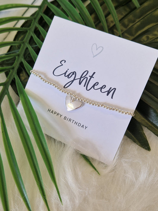 18, Eighteen Happy Birthday Silver Plated Bracelet, Heart Charm I 18th Birthday Bracelet, 18th Birthday Gift, Happy 18th gift E4