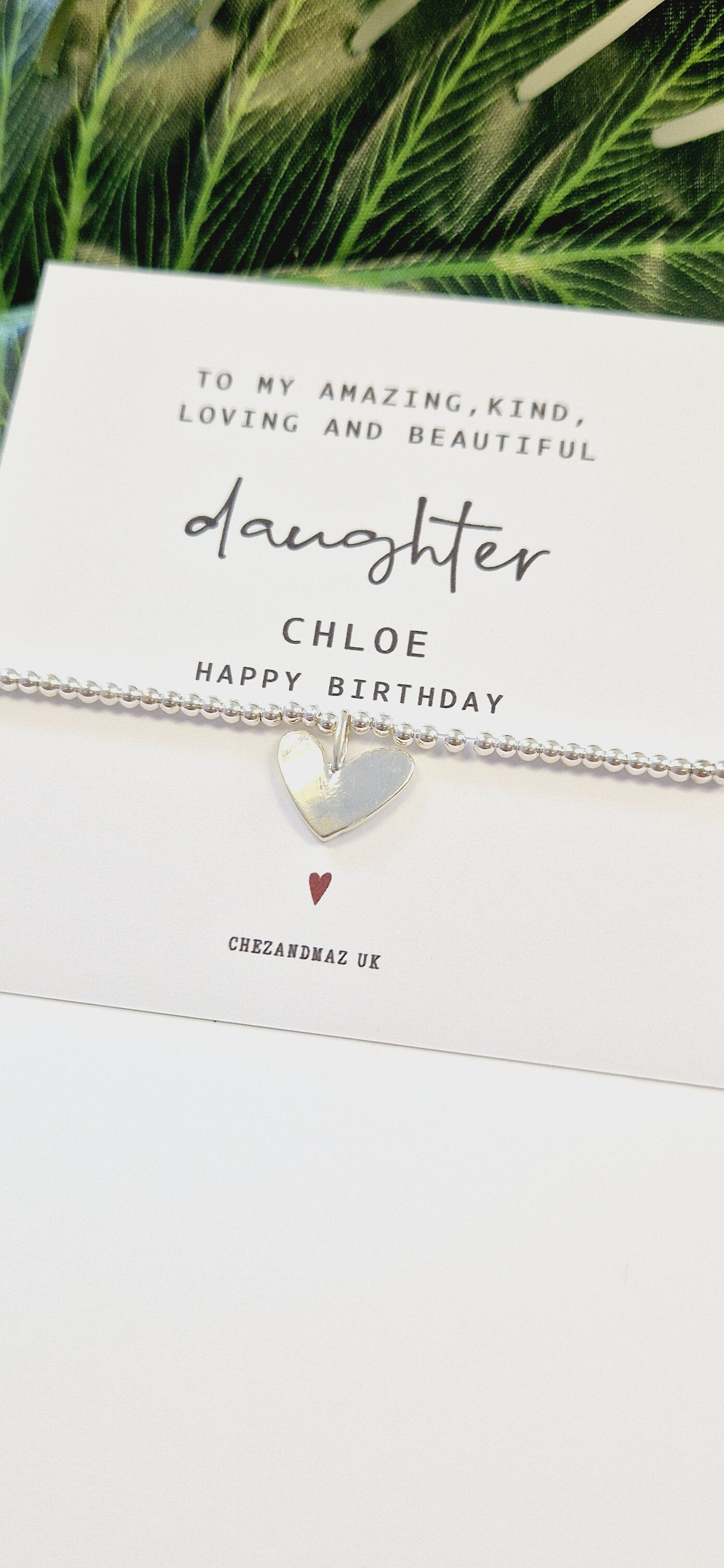 Personalized Daughter Bracelet: Silver Plated Heart Charm