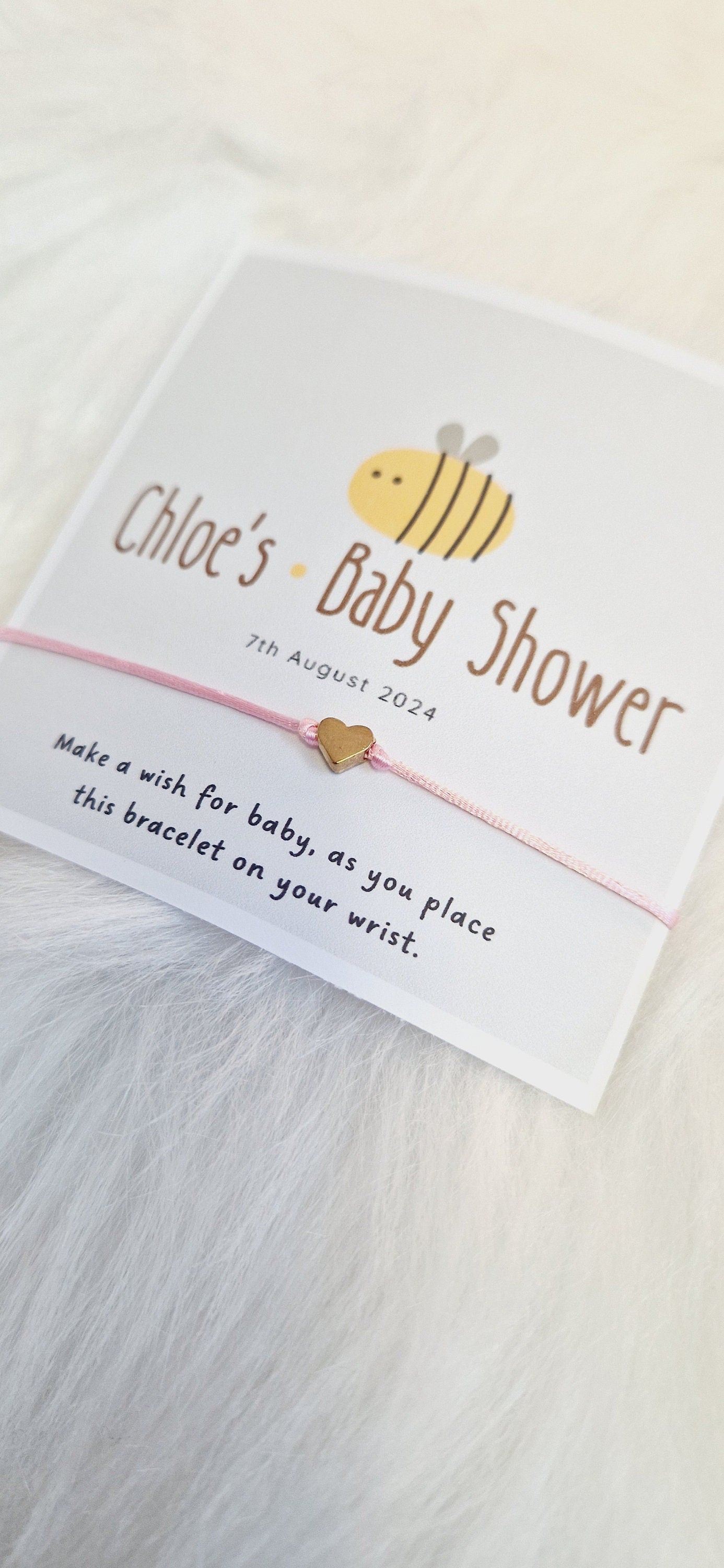Baby Shower Bumble Bee I Personalised Baby Shower Wish Bracelet I Mummy to Be I Charm String Bracelet, Personalised Gift I Gender Neutral Z1