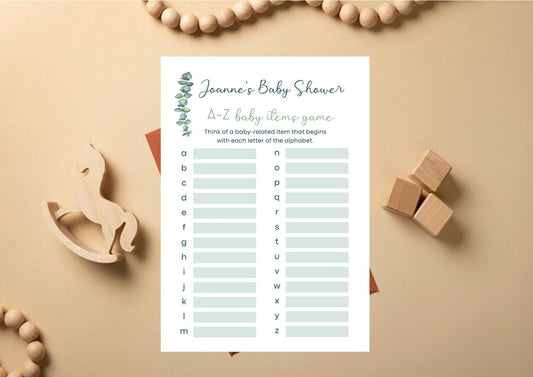 Personalised Eucalyptus Baby Bingo Game I Download I Baby Bingo Game I Baby I Shower I Instant Download I Editable Template I Eu77