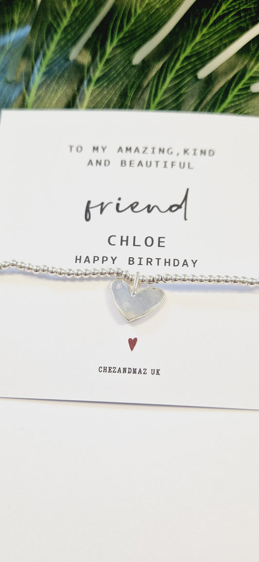 Personalized Silver Plated Heart Charm Friend Bracelet