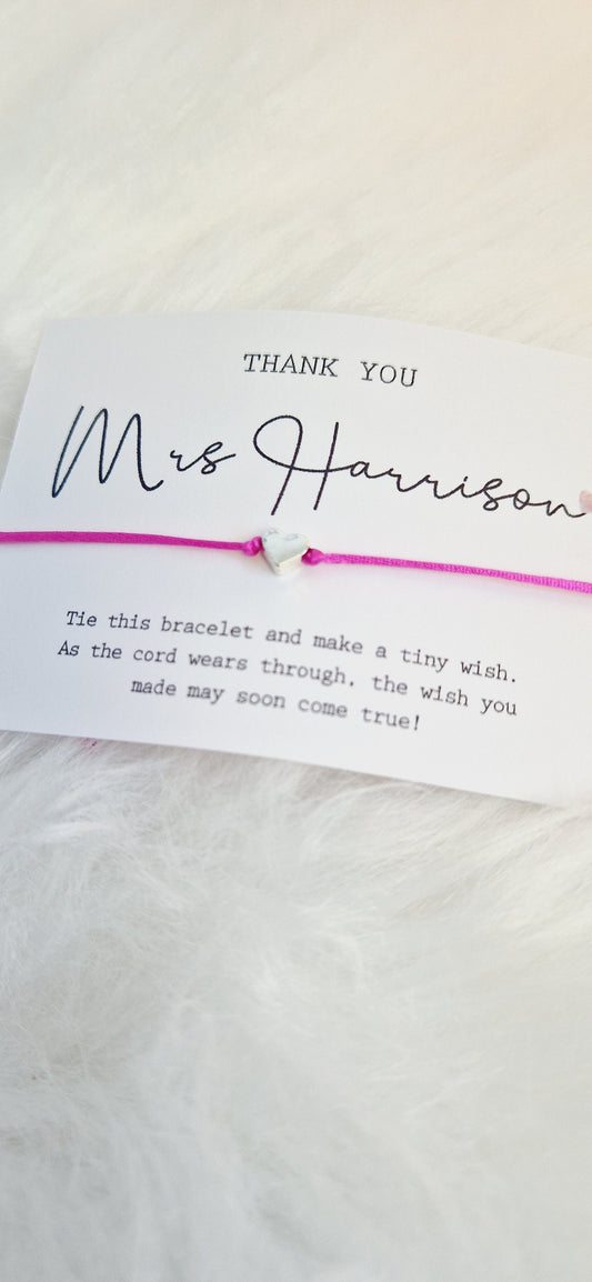 Bulk Personalised Teacher Gift-I Teacher Appreciation I Wish Bracelet Children Leaving School | End of School Gift I t46