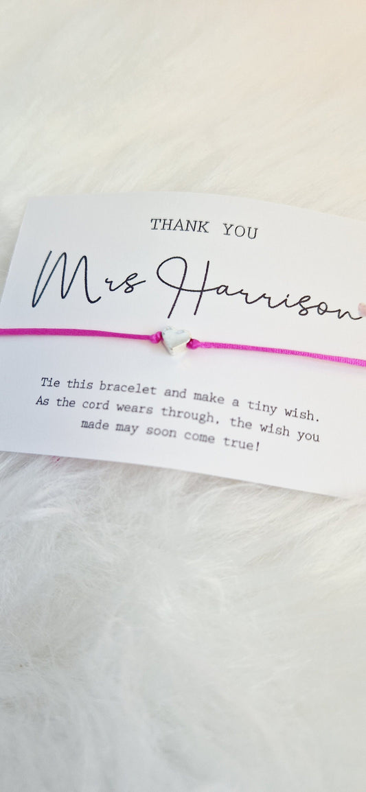 Bulk Personalised Teacher Gift-I Teacher Appreciation I Wish Bracelet Children Leaving School | End of School Gift I t46
