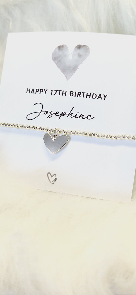Happy 17th Birthday Personalised I 17 I Silver plated charm bracelet & silver heart charm I Seventeen I Birthday Gift I m6