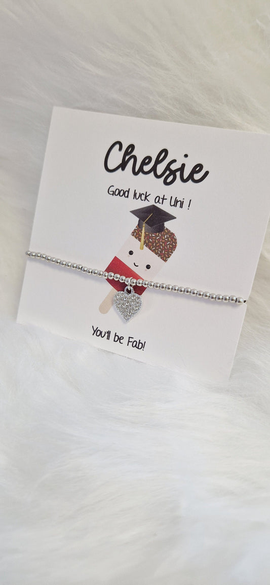 Good Luck University Gift Personalied Silver Bead Bracelet, you'll be fab!