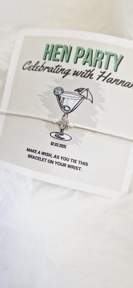 Hen Party, Cocktail Wish Bracelets - Personalised - Goodie Bag Filler - Hen Weekend, Hen Do, Girls Weekend I Sten Do - CA6