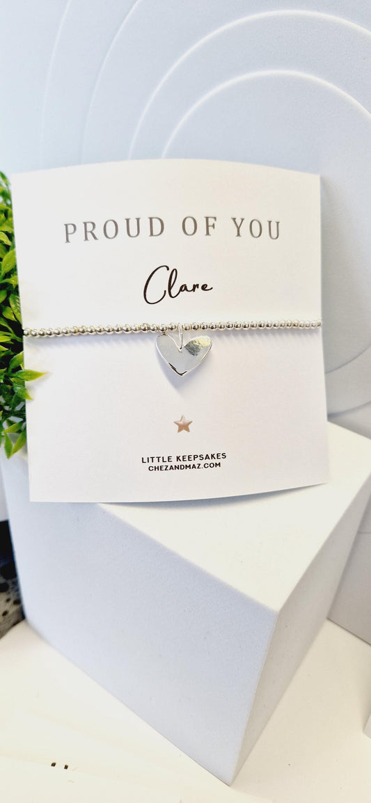 Personalised Proud of you Exam I Congrats I Good Luck I Mentor, ApprecIiation I Silver Plated Charm Bracelet & Heart Charm ICL1