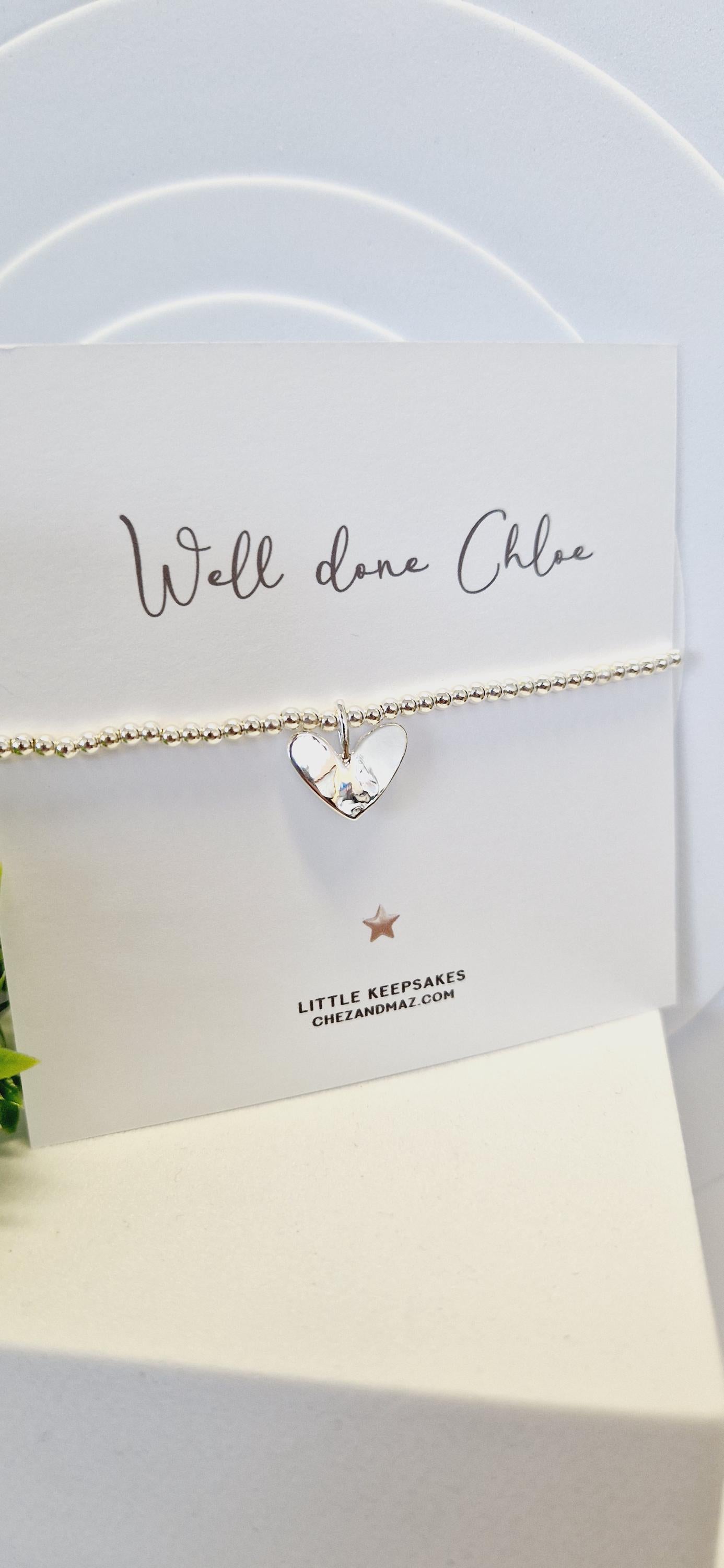 Well done, Personalised Silver Plated Heart Charm Bracelet: Exam Congratulations Gift