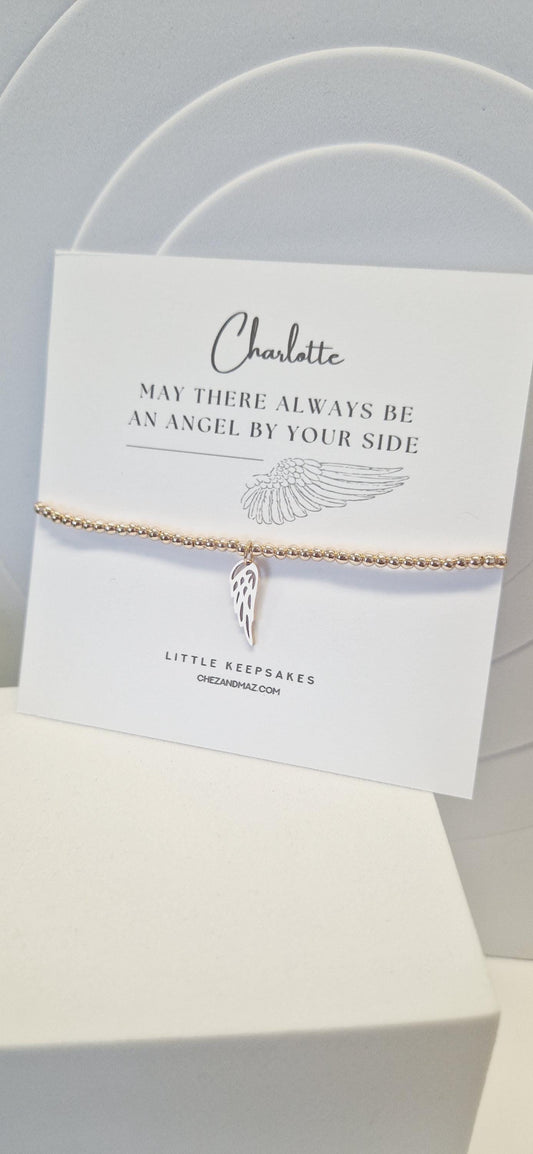 Grief, loss, Feather, May There Always Be An Angel By Your Side Beaded Bracelet, Angel Charm I Gift For Her I Prayer | JU6