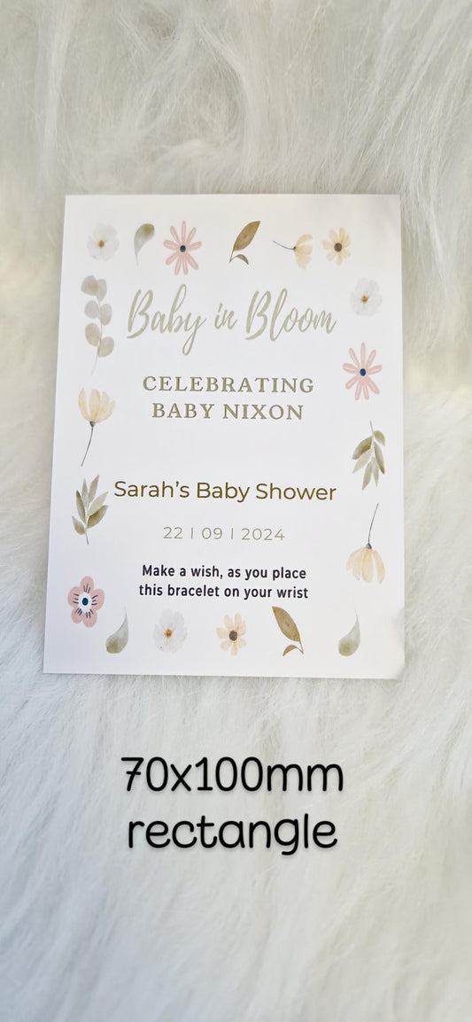 Baby Shower Baby in Bloom Charm-flowers - garden, boho, or nature-themed shower. Personalised Wish Bracelet