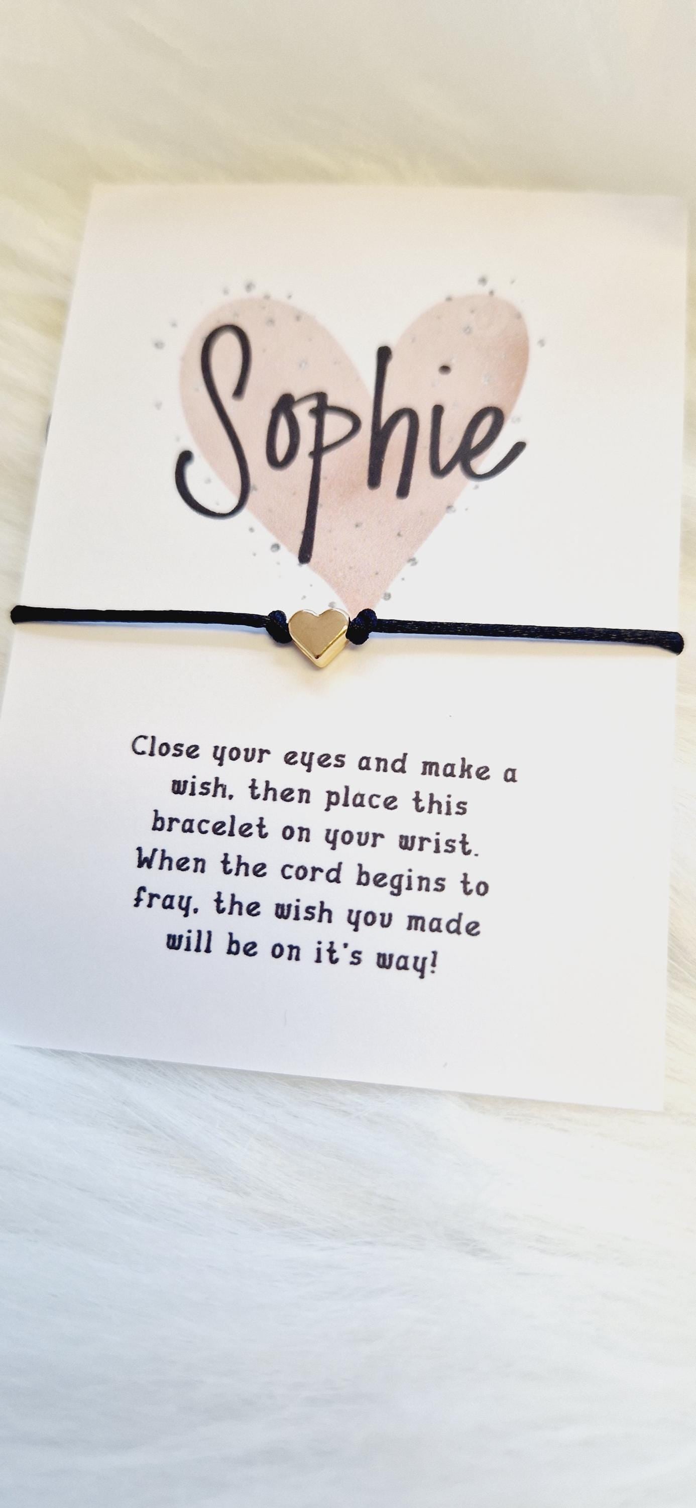 Personalised Wish Bracelet: Rose Gold Heart, Friendship Gift, Name, Heart