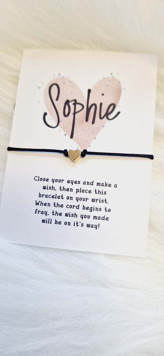 Personalised Wish Bracelet: Rose Gold Heart, Friendship Gift, Name, Heart