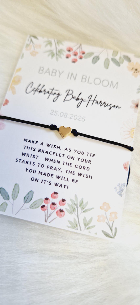 Baby in Bloom- Personalised Baby Shower Wish Bracelet, Mummy to Be, Charm String Bracelet, Personalised Gift -Celebrating Baby - Aqiqah -981