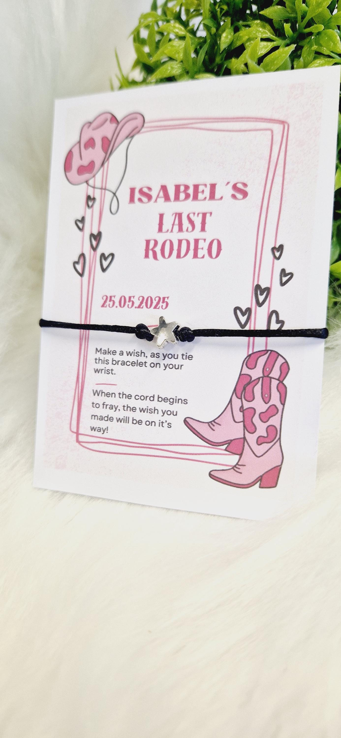 Last Rodeo Hen Party Wish Bracelet: Western Bridal Shower Favour Cowgirl