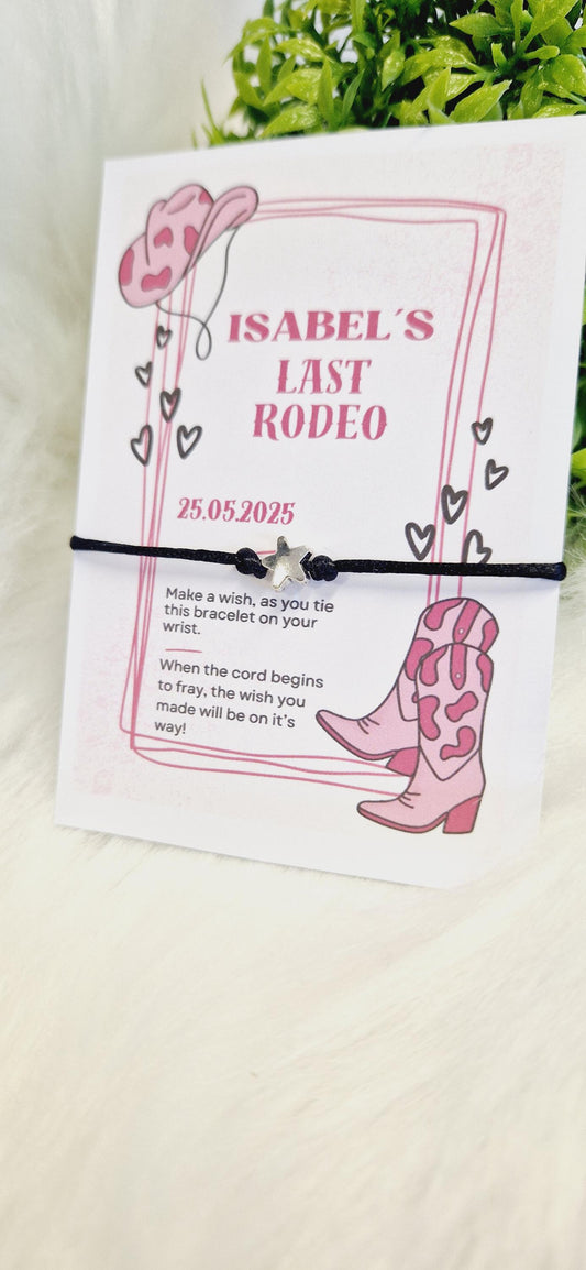 Last Rodeo Hen Party Wish Bracelet: Western Bridal Shower Favour Cowgirl
