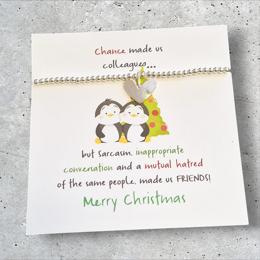 Merry Christmas Funny Chance made us Colleagues Friendship Gift | Christmas Gift | Work Friend I Silver Plated Charm Bracelet JU12