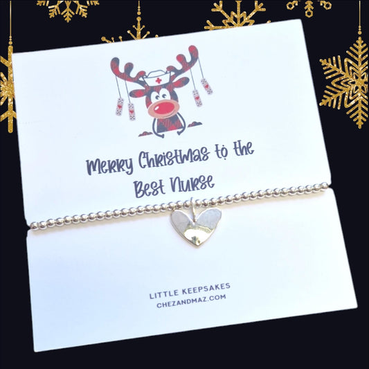 Best Nurse I Christmas I Silver Bracelet I Gift I Coworker Xmas Gift|Secret Santa | Funny Christmas I Rudolph