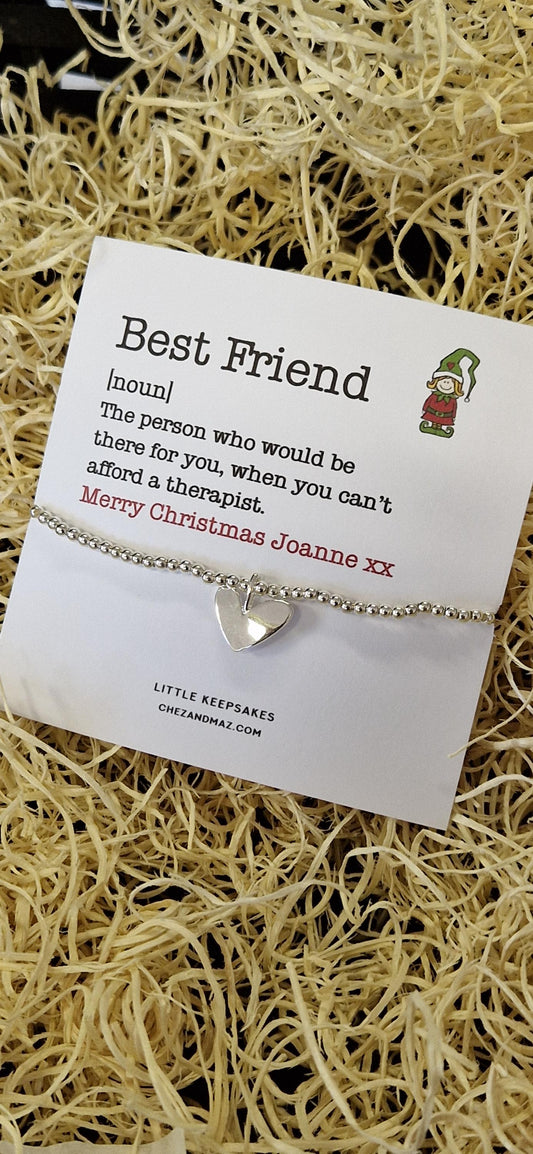Personalised Best Friend Definition Christmas Gift Silver Plated Bracelet - Acrylic Heart Charm - Bestie - Friend Gift