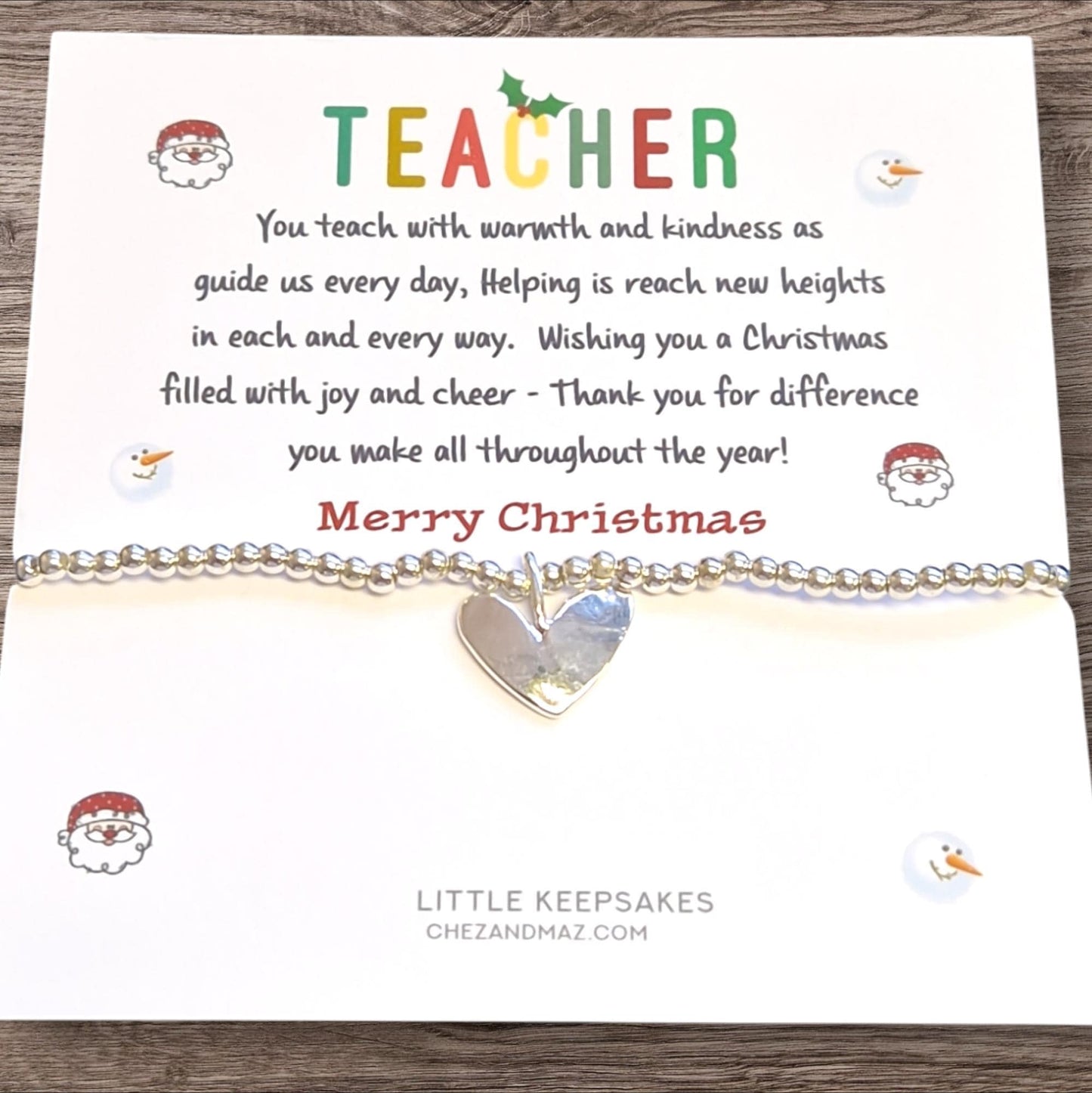Merry Christmas Thank You Gift Teacher I Teacher Gift I Silver Beaded Charm Bracelet | Gifts For Teachers | Poem I Guide ZZ99