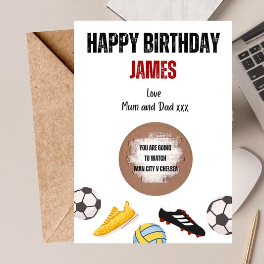 Personalised Football Birthday Scratch Card: Surprise Game Reveal