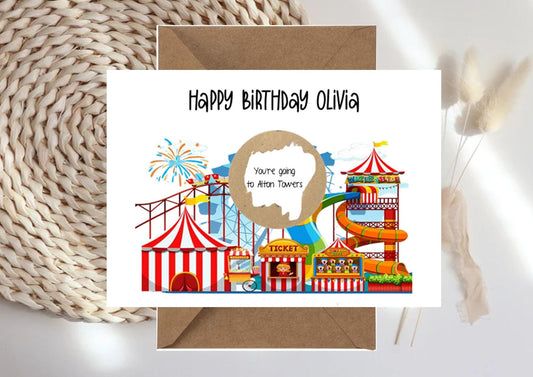 Personalised Theme Park Birthday Scratch Off Card: Alton Towers Reveal