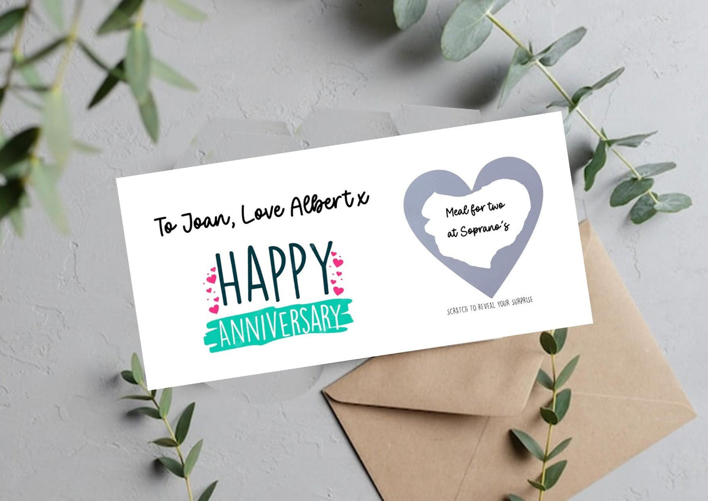 Personalised Anniversary Scratch Off Card: Romantic Surprise Gift for Couples