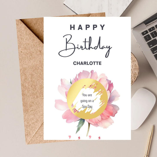 Personalised Floral Flowers Birthday Scratch To Reveal Voucher, Special Birthday Surprise Scratch Card, Any age