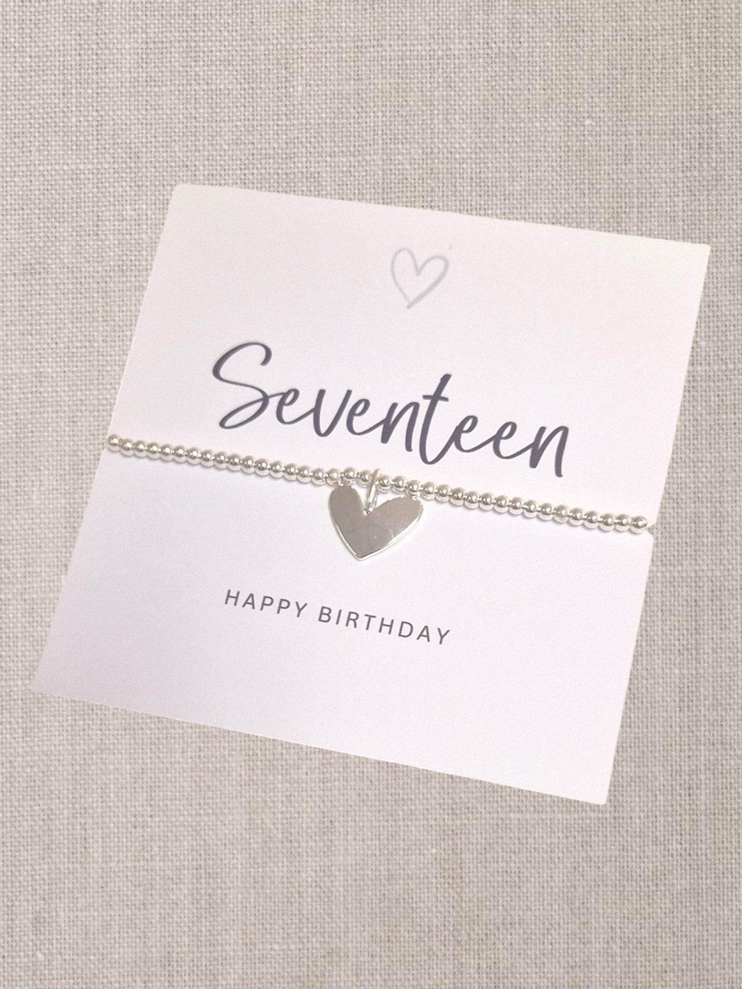 17th 17 Birthday Silver Plated Heart Charm Bracelet- Seventeen