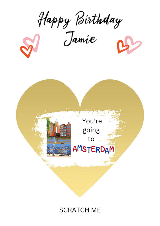 Amsterdam Trip Reveal Scratch Card: Personalized Birthday Surprise
