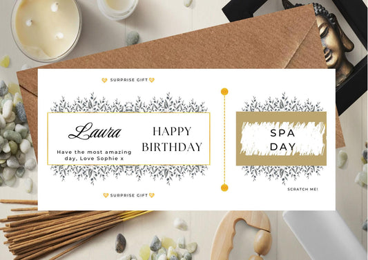 Personalized Spa Day Scratch Off Birthday Card