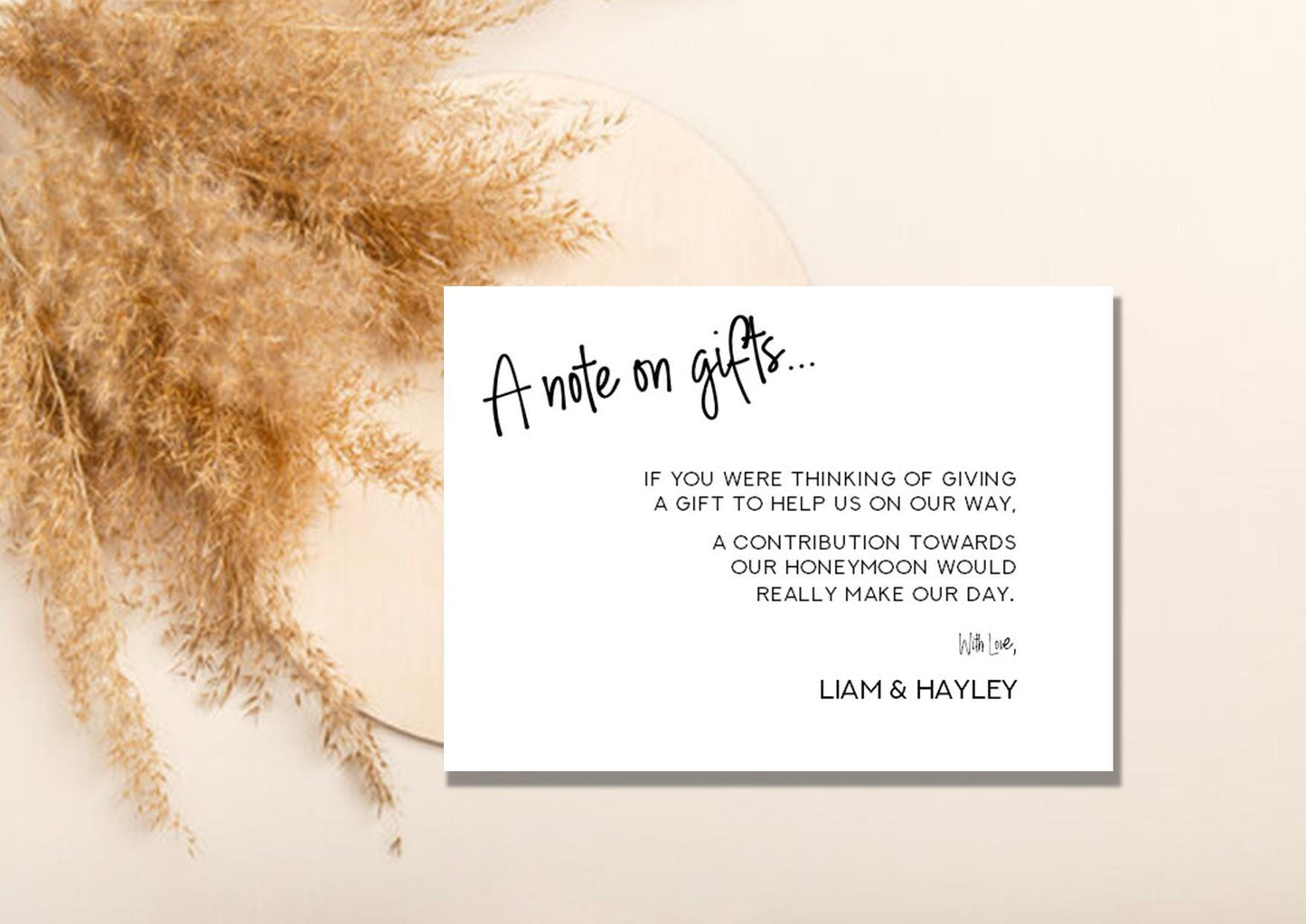 Personalised Note On Gifts Card Insert Template, Modern Minimalist Wedding Invitation Monetary Gift Request Enclosure Honeymoon I note1