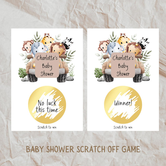 Safari Jungle Animals Baby Shower Scratch Off Game, Personalized Safari Scratch Off, Scratch Off Card Set, Shower Scratch Offs