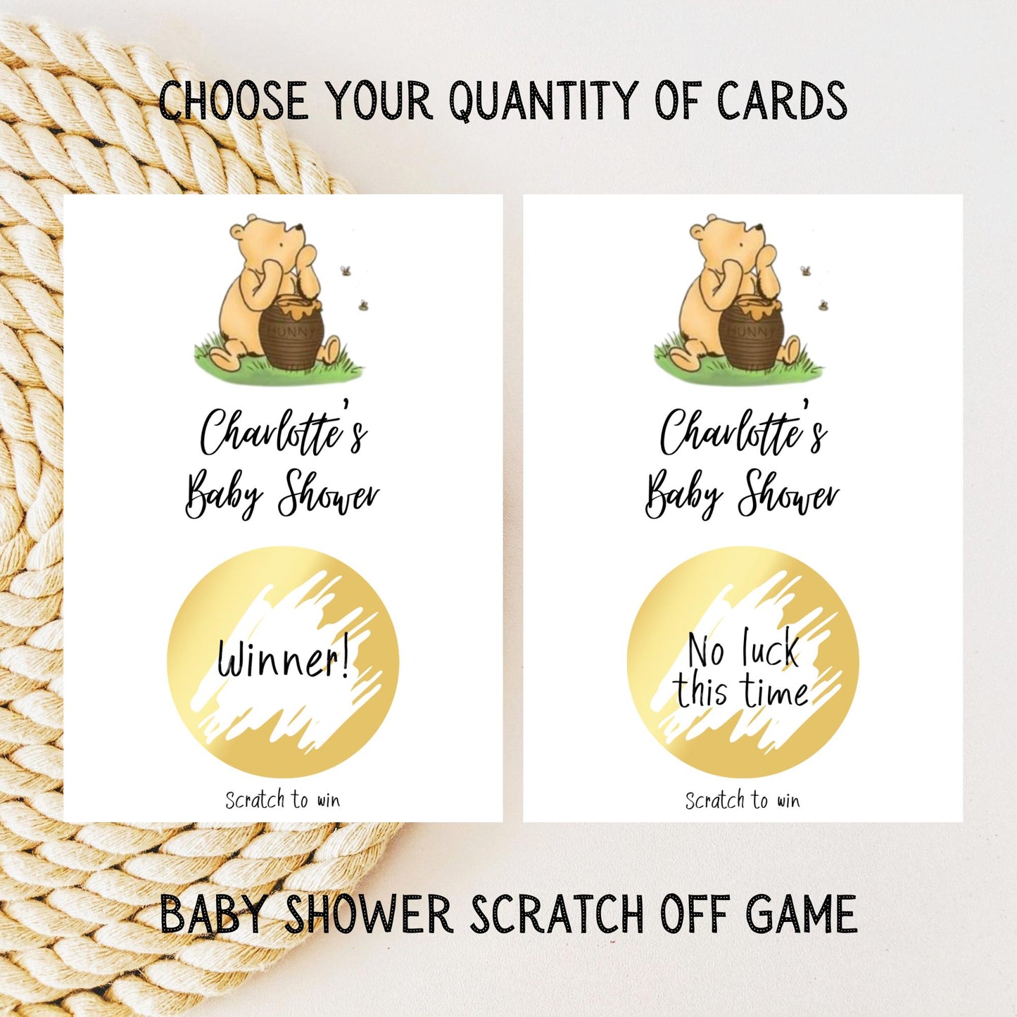 Baby Shower Game Winnie The Pooh Baby Shower Scratch Off Game: Personalised Card Set