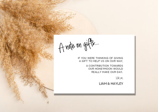 Personalised Note On Gifts Card Insert Template, Modern Minimalist Wedding Invitation Monetary Gift Request Enclosure Honeymoon I note1