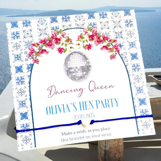 Personalised Dancing Queen Wish Bracelet: Greek Hen Party Favour - Mamma Mia - Abba