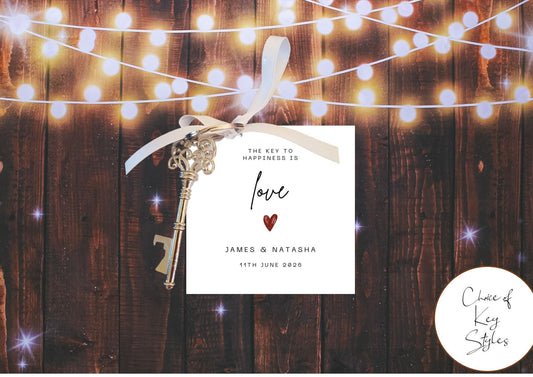 Personalised The Key To Happiness Is Love I Key Favour Tag & Metal Key I Wedding Favour Tag I Bottle Opener Tag I TG4