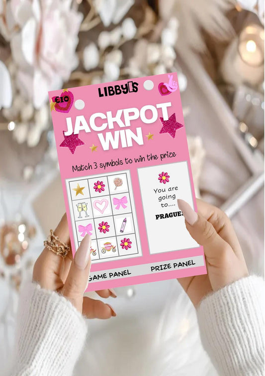 Personalised Jackpot Pink Scratchcard: Surprise Reveal Gift Voucher, Holiday, Christmas, Money, Concert