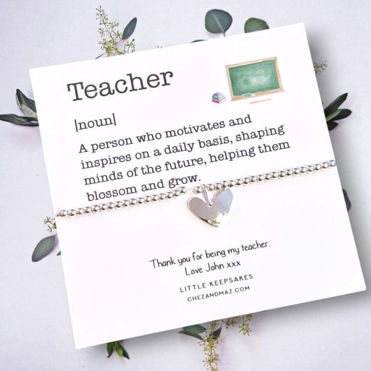 Teacher thank you Personalized Silver Beaded Teacher Bracelet | Thank You Gift, end of year, term