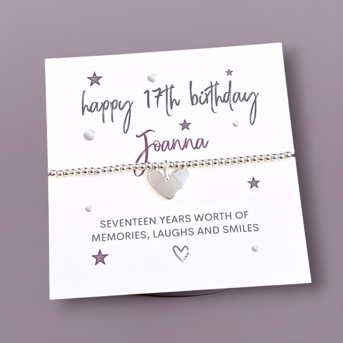 17th Birthday Seventeen Silver Plated Charm Bracelet: Heart Charm 17 Birthday Gift