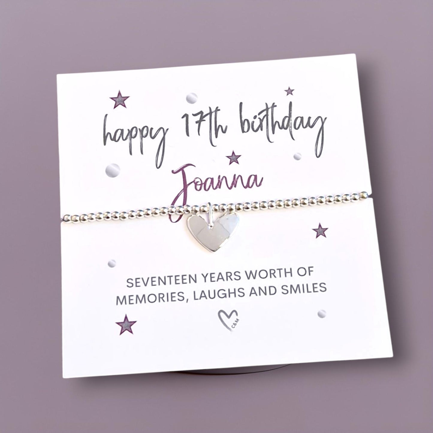 17th Birthday Seventeen Silver Plated Charm Bracelet: Heart Charm 17 Birthday Gift