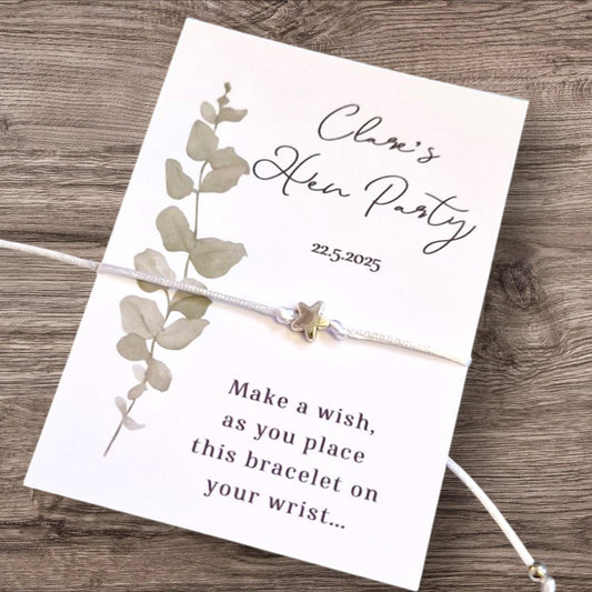 Pack of 10 Eucalyptus Hen Party I Team Bride I Bride Squad IWish Bracelets I Personalised I Goodie Bag Filler I Hen Weekend bulk