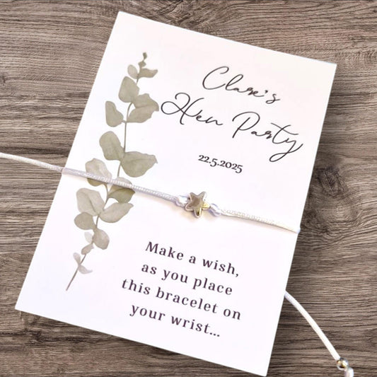 Pack of 10 Eucalyptus Hen Party I Team Bride I Bride Squad IWish Bracelets I Personalised I Goodie Bag Filler I Hen Weekend bulk
