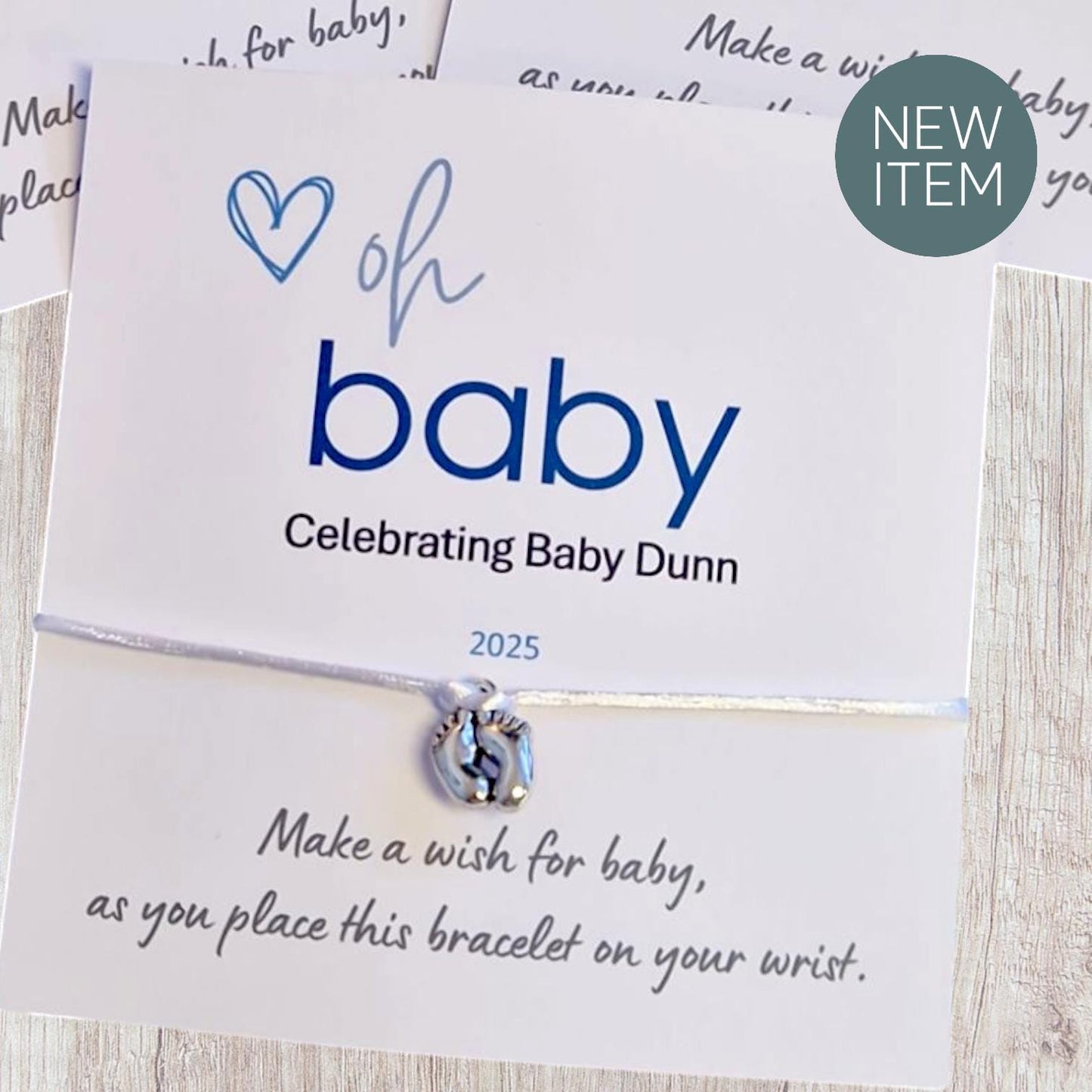 Personalised Baby Shower Wish Bracelet: Gender Neutral Charm - Oh Baby - Guest Gift