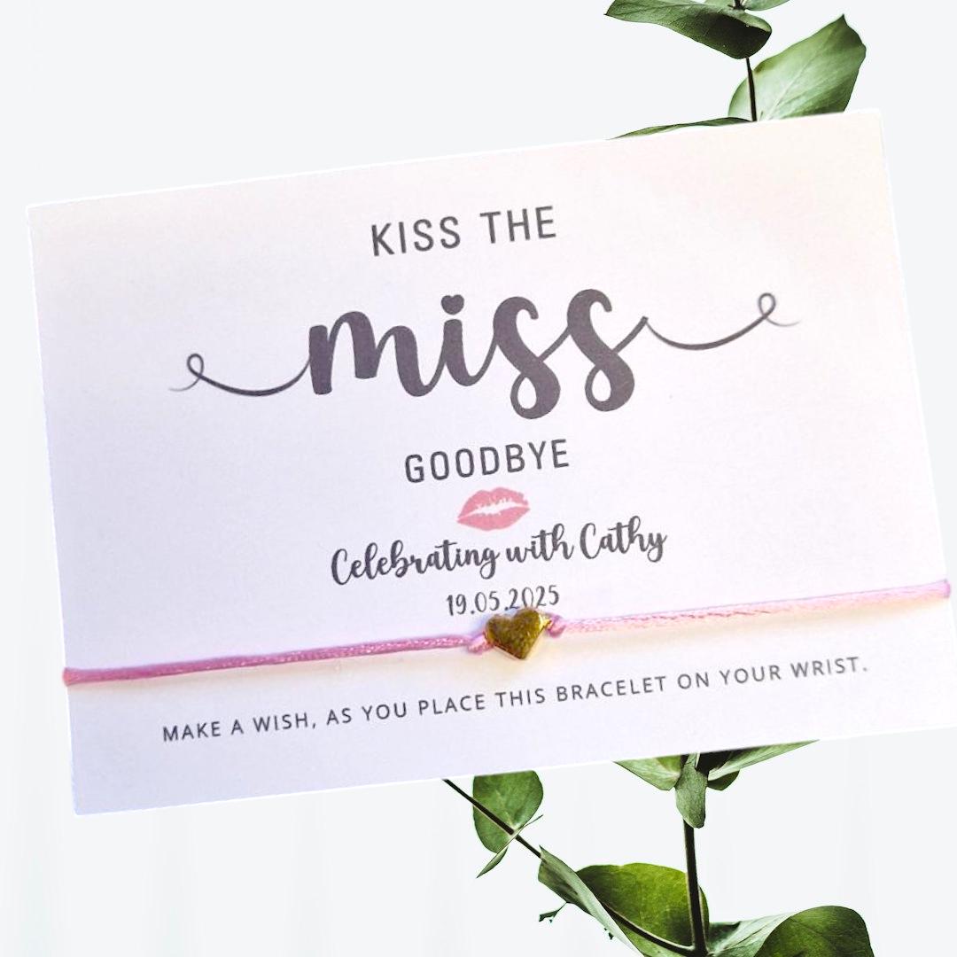 Kiss the Miss Goodbye Hen Party I Team Bride I Bride Squad I Wish Bracelets I Personalised I Goodie Bag Filler I Hen Weekend I Hen Do I K1