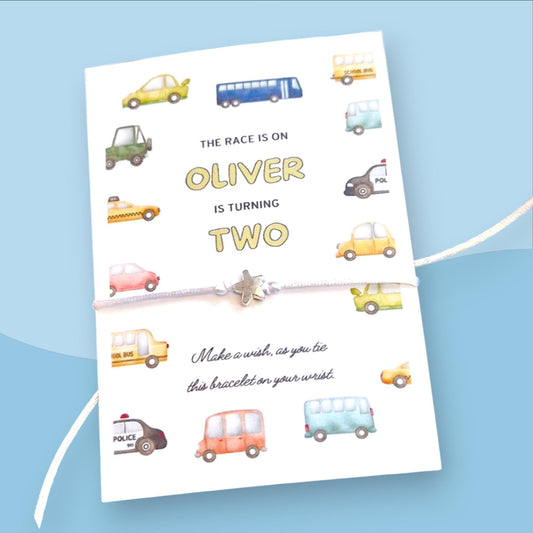 Cars Vehicles Design Birthday - wish string charm bracelet - Party bag filler - Personalised - Any age - Boy - Party A46
