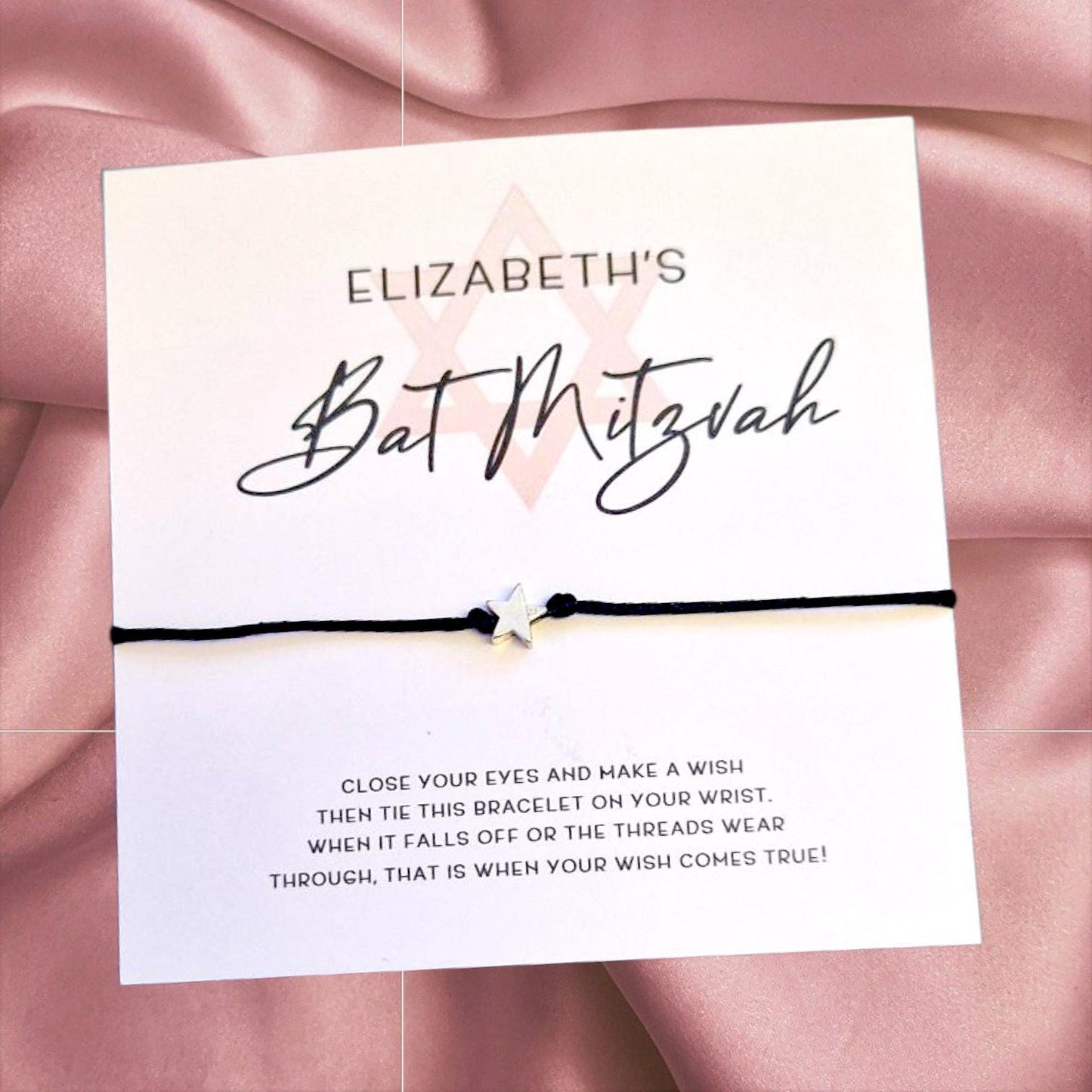Bat Mitzvah Wish Bracelet: Personalised Star Favour, Pink, Jewish